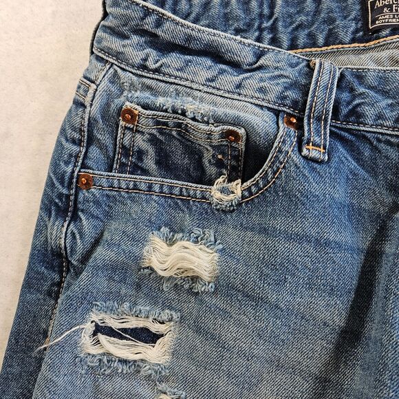 Abercrombie & Fitch Jean Denim BF Shorts Womens 25/0 Blue Embroidered Peace Sign - Picture 8 of 12